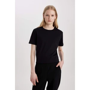 Regular Fit Bisiklet Yaka Penye Basic Düz Kısa Kollu Tişört W9584AZ24SM