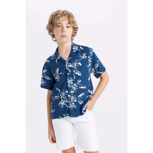 Erkek Çocuk Oversize Geniş Kalıp Polo Yaka Desenli Viskon Kısa Kollu Gömlek C2876A824SM