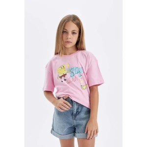 Kız Çocuk SpongeBob Relax Fit Bisiklet Yaka Kısa Kollu Tişört