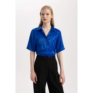 Regular Fit Saten Kısa Kollu Gömlek C3218AX24SM
