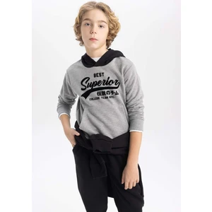 Erkek Çocuk Baskılı Kapüşonlu Kalın Sweatshirt B9001A823CW