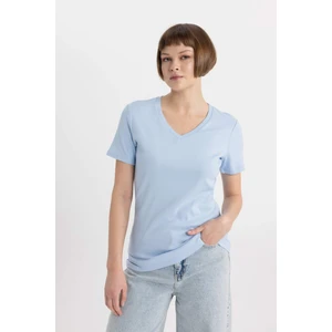 Slim Fit Dar Kesim V Yaka Ribana Basic Düz Kısa Kollu Tişört I1080AZ24SM