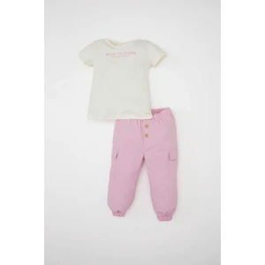 Kız Bebek 2'li Takım Baskılı Kısa Kollu Tişört Üst Paraşüt Pantolon Alt C4621A524SM