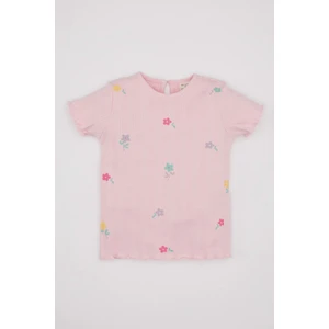 Kız Bebek Bisiklet Yaka Çiçekli Fitilli Kaşkorse Kısa Kollu Tişört C2151A524SM