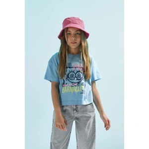 Kız Çocuk SpongeBob Bisiklet Yaka Kısa Kollu Crop Tişört C4679A824SM