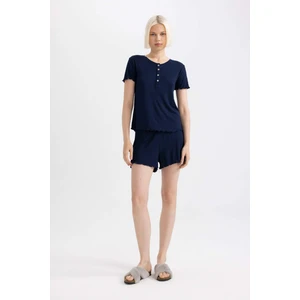 Pijama Takımı Ribana Kısa Kollu Üst Şort-Fall in Love B8685AX24SM
