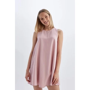 A Kesim Bisiklet Yaka Keten Kolsuz Mini Elbise C8846AX24SM