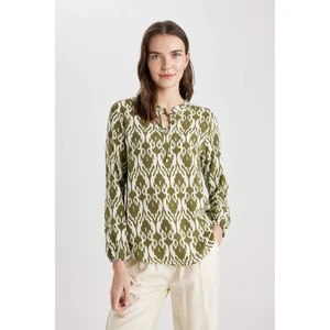 Regular Fit Bisiklet Yaka Desenli Uzun Kollu Bluz N1809AZ24SP