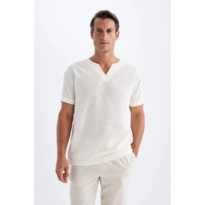Regular Fit Yazlık V Yaka Pamuklu Kısa Kollu Gömlek X9812AZ24SM