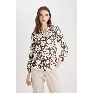 Regular Fit Bisiklet Yaka Desenli Uzun Kollu Bluz N1809AZ24SP