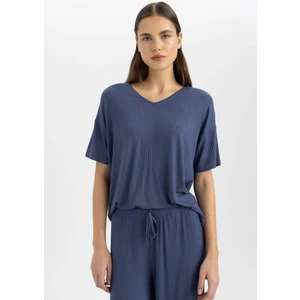 Regular Fit V Yaka Kısa Kollu Casual Pijama Üstü-Fall in Love B6181AX24SP