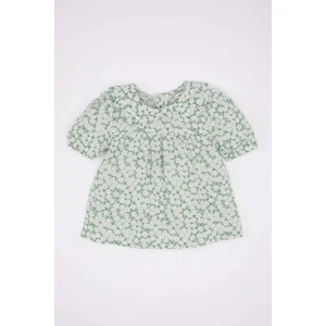 Kız Bebek Bebe Yaka Krinkıl Viskon Çiçekli Kısa Kollu Bluz B9796A524SM
