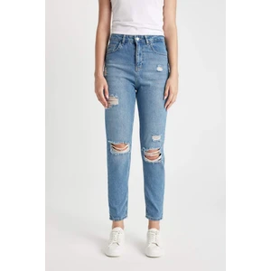 Lina Lina Mom Fit Yırtık Detaylı Yüksek Bel Bilek Boy Jean Yıkamalı Pantolon C2383AX24HS