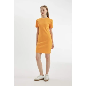 Coool Bodycon Vücudu Saran Bisiklet Yaka Fitilli Kaşkorse Kısa Kollu Mini Elbise C1503AX24SP