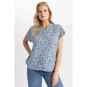 Regular Fit Bisiklet Yaka Desenli Kısa Kollu Gömlek I6173AZ24SM