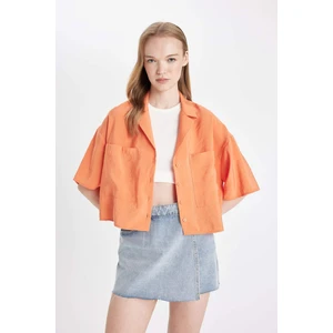 Oversize Geniş Kalıp Pijama Yaka Modal Kısa Kollu Gömlek X7255AZ24HS