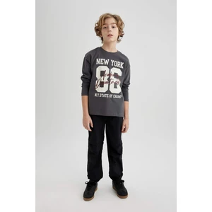 Erkek Çocuk Beli ve Paçası Lastikli Cepli Siyah Jogger Paraşüt Basic Düz Pantolon B6602A824SM