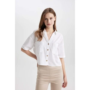 Boxy Fit Keten Karışımlı Kısa Kollu Gömlek V2523AZ24SM