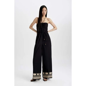 Straplez Poplin Geniş Paça Uzun Tulum B9453AX24SM