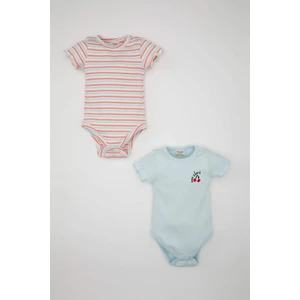 Kız Bebek Yeni Doğan Bisiklet Yaka Çizgili Fitilli Kaşkorse 2'li Kısa Kollu Çıtçıtlı Body C2546A524SM