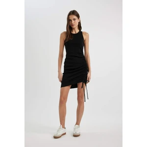 Bodycon Vücudu Saran Yuvarlak Yaka Fitilli Kaşkorse Kolsuz Mini Elbise B9613AX24SM