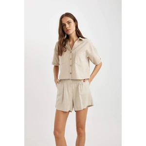 Boxy Fit Keten Karışımlı Kısa Kollu Gömlek V2523AZ24SM