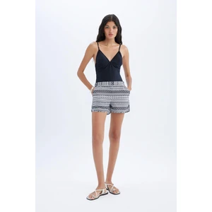 Regular Fit Etnik Desenli Deniz Şortu-Fall in Love T5232AZ24SM