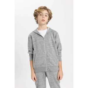 Erkek Çocuk Kapüşonlu Fermuarlı Basic Düz Sweatshirt B6449A824SP