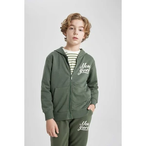 Erkek Çocuk Kapüşonlu Baskılı Fermuarlı Basic Sweatshirt B6447A824SP