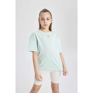 Kız Çocuk Relax Fit Bisiklet Yaka Kısa Kollu Tişört B6759A824SM