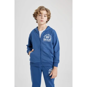 Erkek Çocuk Kapüşonlu Baskılı Fermuarlı Basic Sweatshirt B6448A824SP