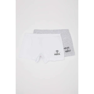 Kız Çocuk Baskılı Uzun Fit 2'li Boxer C7967A824HS