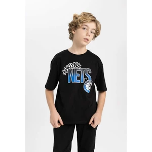 Erkek Çocuk NBA Brooklyn Nets Oversize Geniş Kalıp Bisiklet Yaka Kısa Kollu Tişört
