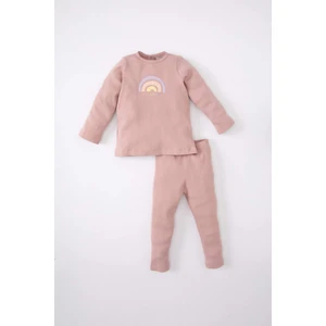 Kız Bebek Nakışlı Uzun Kollu Fitilli Kaşkorse Pijama Takımı B7751A524SP