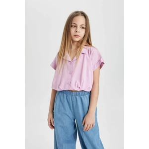Kız Çocuk Cropped Fit Kısa Kollu Gömlek B5063A824SM