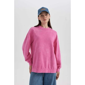 Regular Fit Bisiklet Yaka Basic Düz Sweatshirt Pembe Tunik B5244AX23AU