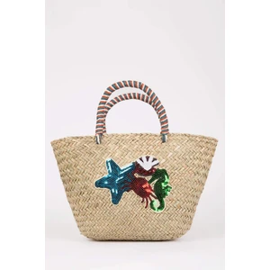 Kadın Deniz Kabuğu Desenli Hasır El Çantası B9047AXNS