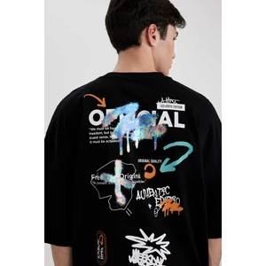 %100 Pamuk Loose Fit Bisiklet Yaka Sırt Baskılı Kısa Kollu Tişört B8949AX24SM
