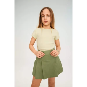 Kız Çocuk Slim Fit Dar Kesim Bisiklet Yaka Basic Düz Fitilli Kaşkorse Kısa Kollu Tişört B3053A824SM