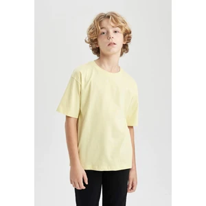 Erkek Çocuk Oversize Geniş Kalıp Bisiklet Yaka Basic Düz Kısa Kollu Tişört B5927A824SM