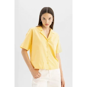 Coool Oversize Geniş Kalıp Pijama Yaka Flamlı Pamuk Kısa Kollu Gömlek C0743AX24SM