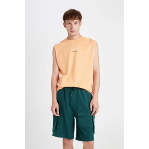 Relax Fit Beli Lastikli Bağcıklı Basic Düz Kargo Bermuda Şort C5591AX24HS