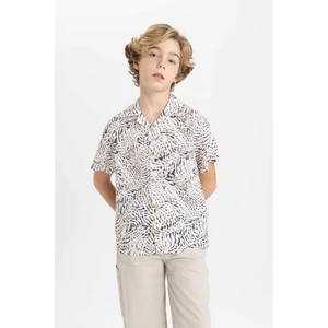 Erkek Çocuk Oversize Geniş Kalıp Polo Yaka Desenli Viskon Kısa Kollu Gömlek B6117A824SM