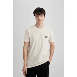 %100 Pamuk Slim Fit Dar Kesim Bisiklet Yaka Baskılı Kısa Kollu Tişört C2078AX24SM