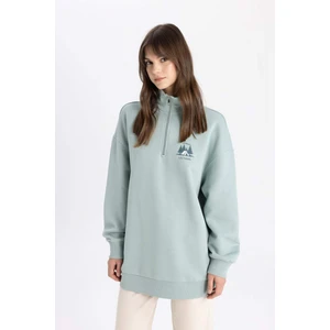 Fermuarlı Dik Yaka Baskılı İçi Yumuşak Tüylü Sweatshirt Tunik C5420AX24SP