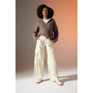 Wide Leg Kargo Cepli Yüksek Bel Standart Boy Gabardin Pantolon B8659AX23CW