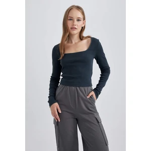 Coool Fitted Uzun Kollu Yıkamalı Soluk Efektli Tişört