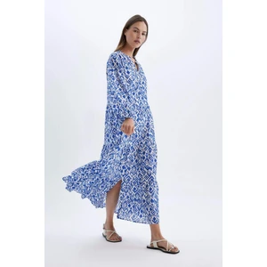 Desenli Uzun Kollu Maxi Plaj Elbisesi-Fall in Love B5790AX24SM