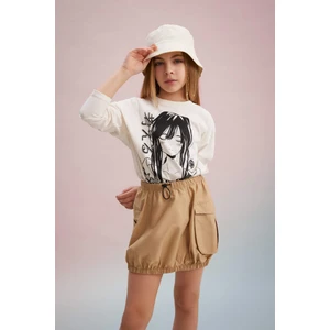 Kız Çocuk Oversize Geniş Kalıp Bisiklet Yaka Baskılı Uzun Kollu Tişört C0246A824SP