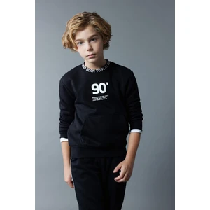 Erkek Çocuk Bisiklet Yaka Baskılı Kalın Sweatshirt B5947A823WN